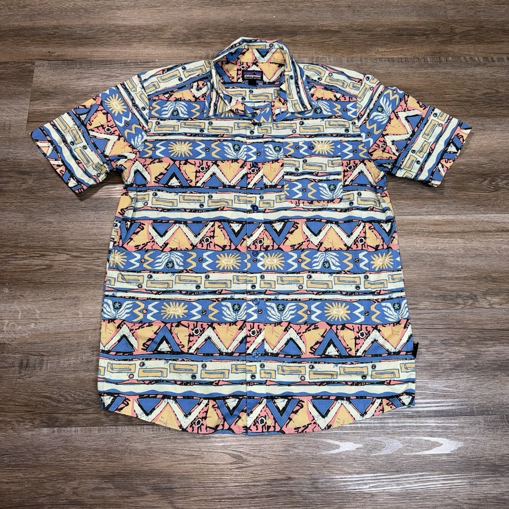 Patagonia Go-To Shirt Mens M "High Hopes Geo: Salamander" Print Organic Cotton